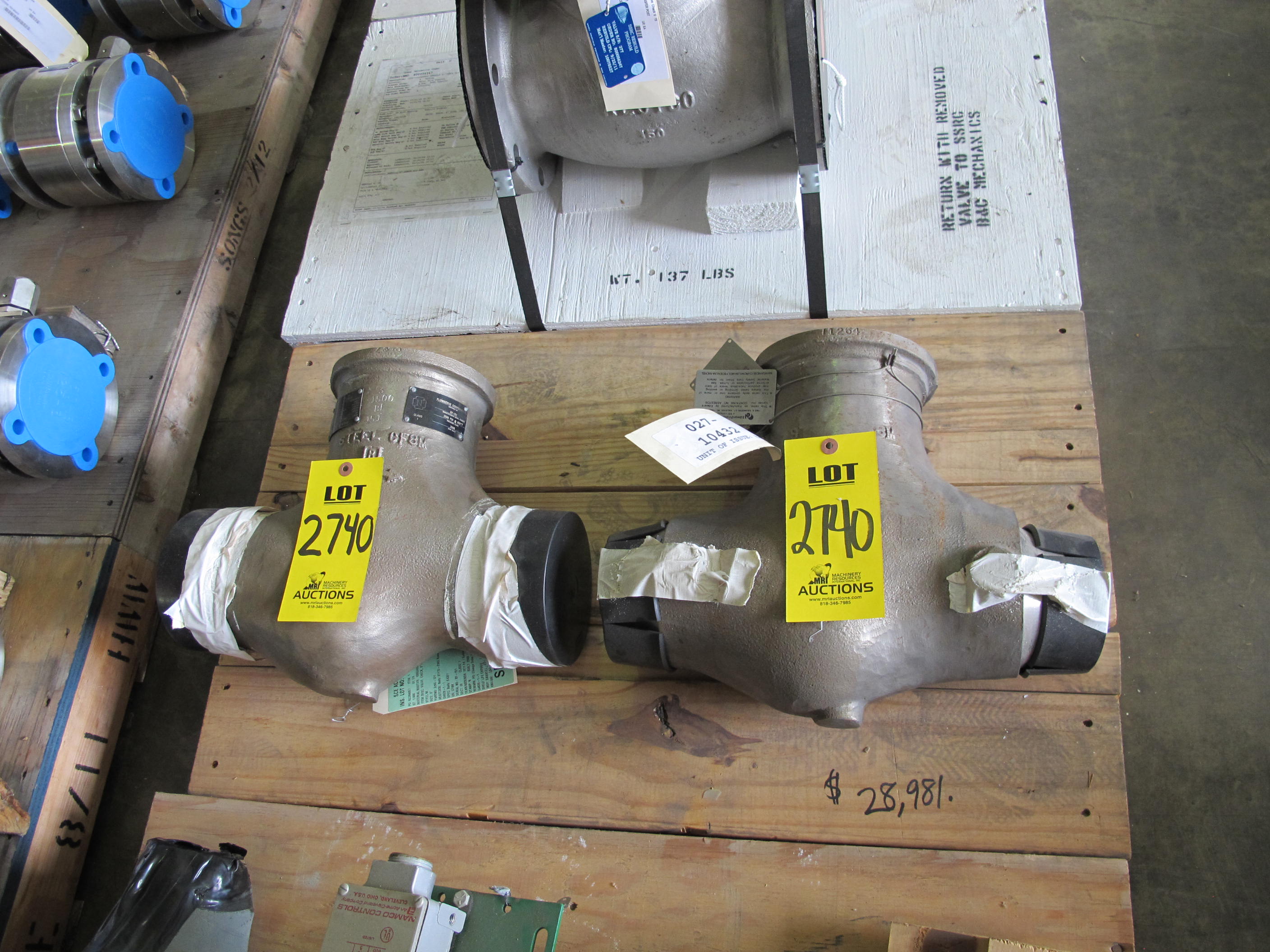 LOT (2) VALVES, CHECK TYPE, 3" SIZE, STAINLESS STEEL MATERIAL, GLOBE LIFT CHECK STYLE, 1500 # RATING, BUTTWELD SCH 160 CONNECTIONS. S/O# 5265-131, MARK # 550 REPLACED BY M/C 027-26917 USE EXISTING STOCK UNTIL DEPLETED, PART # 5265-131 (W-51) LOADING & HANDLING FEE $15-